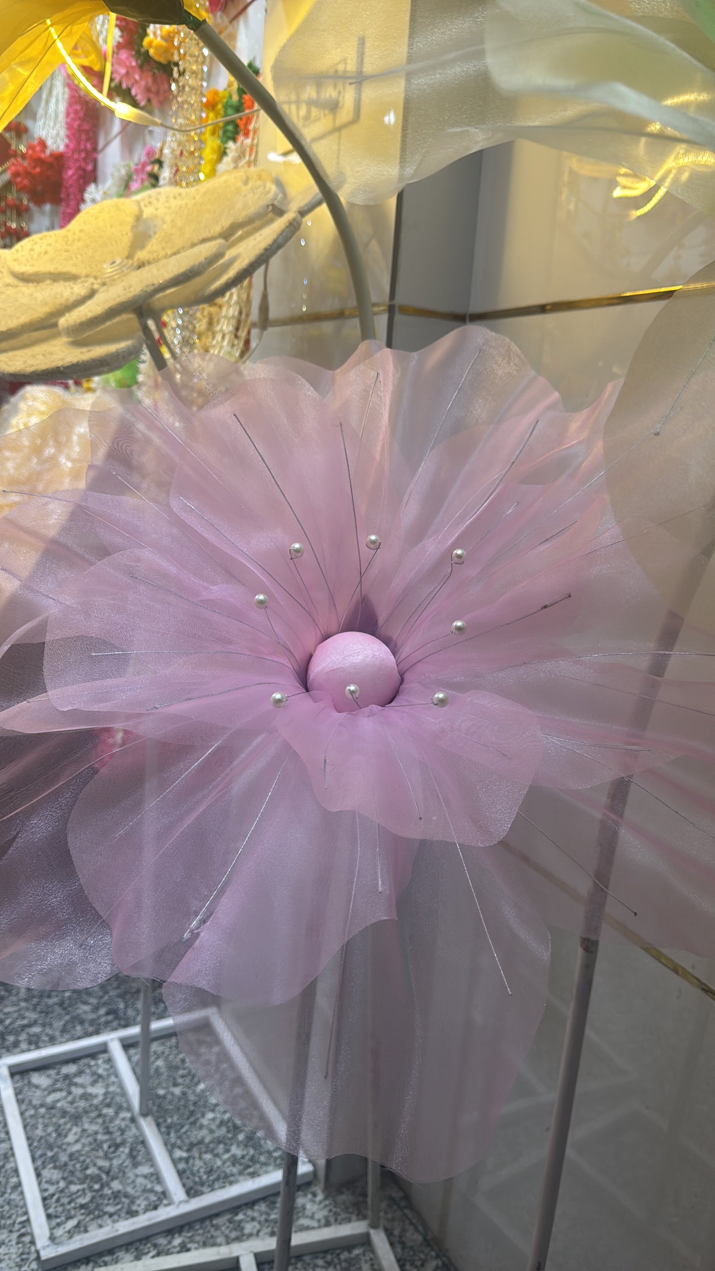 Organza flower with single stand